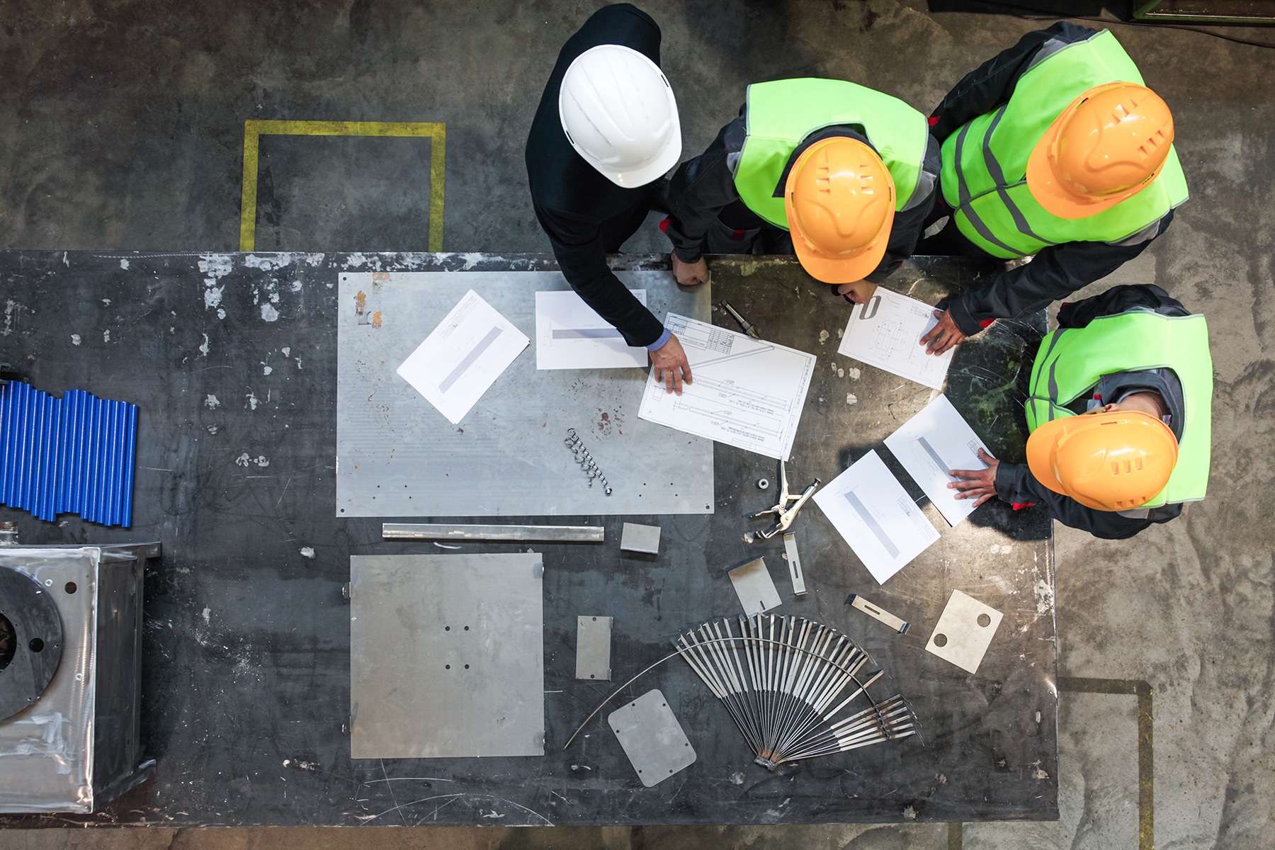 Birds eye view of engineers on site