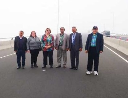 ASCE leaders visited Padma Bridge, Bangladesh. Pictured are 6 people on a bridge. 