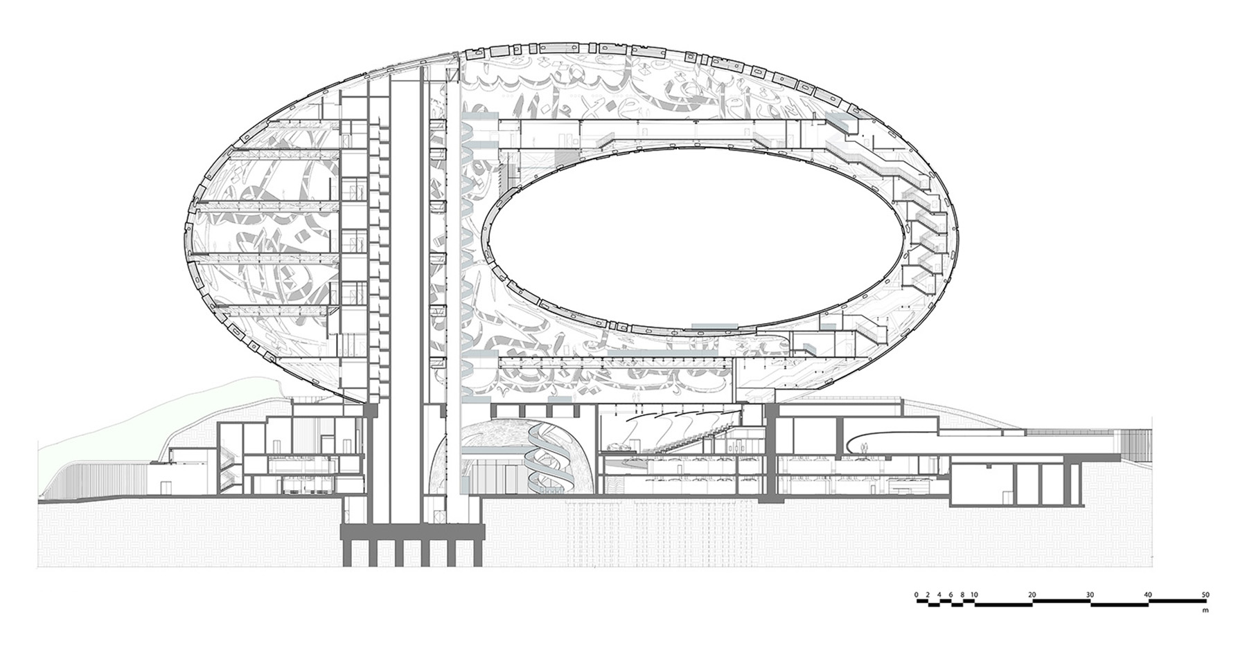 Drawing shows a longitudinal section of a circular structure.