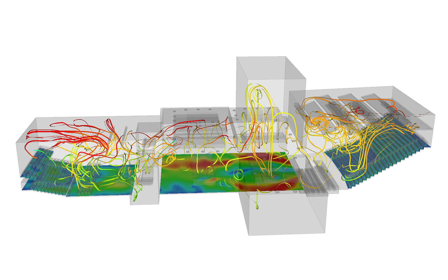 Multicolored image shows airflow dynamics analysis.