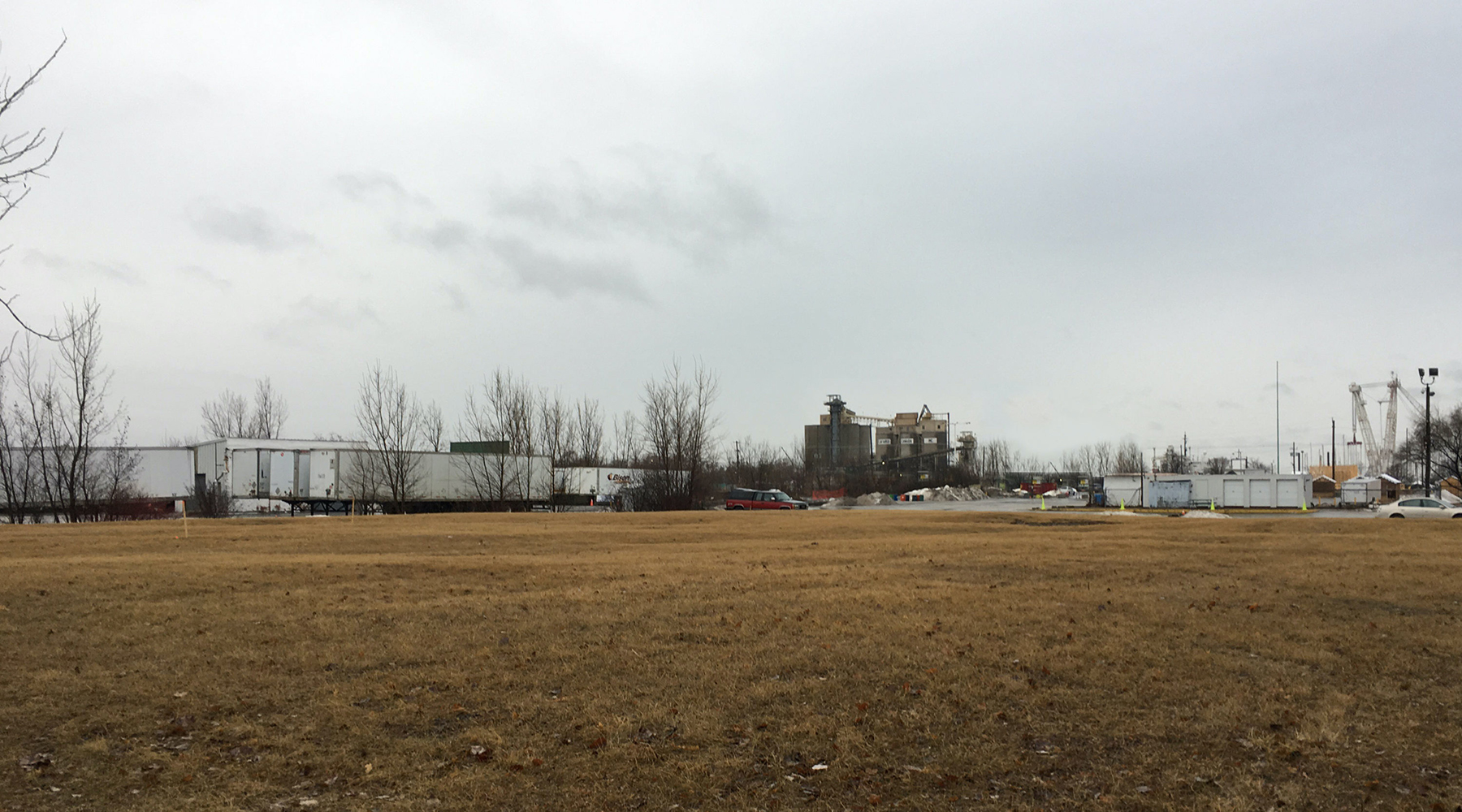 A before photo of an area of the Port Lands that is to become parkland known as River Valley Park North that will be on the north bank of the naturalized river channel. (Image courtesy of Waterfront Toronto)