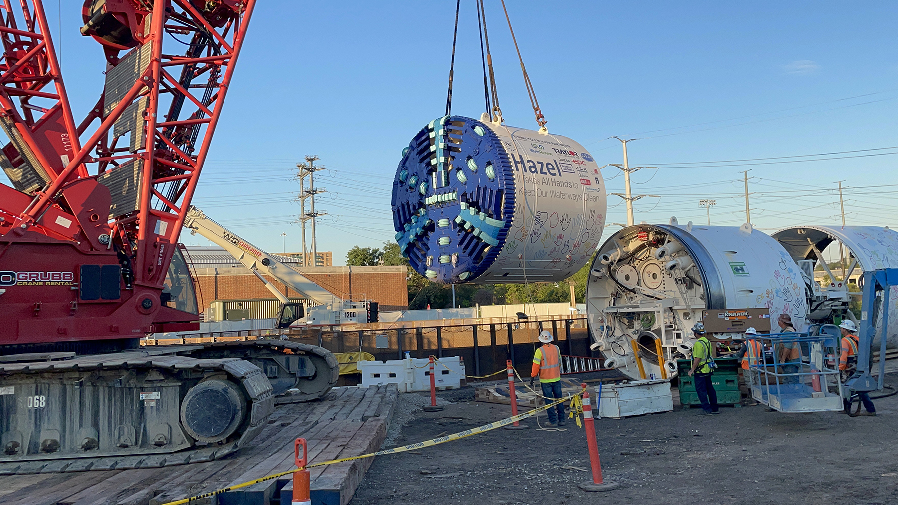 The front shield was the first piece of Hazel lowered into the ground.  After it dug about 500 ft, workers took a few weeks to assemble all its components underground and check that it worked properly. (Image courtesy of AlexRenew) 