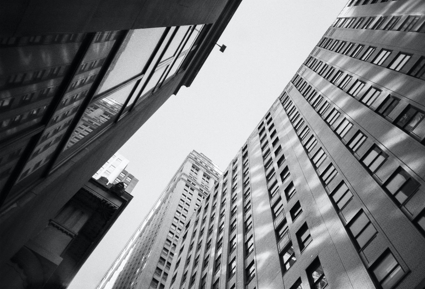looking upward between two buildings