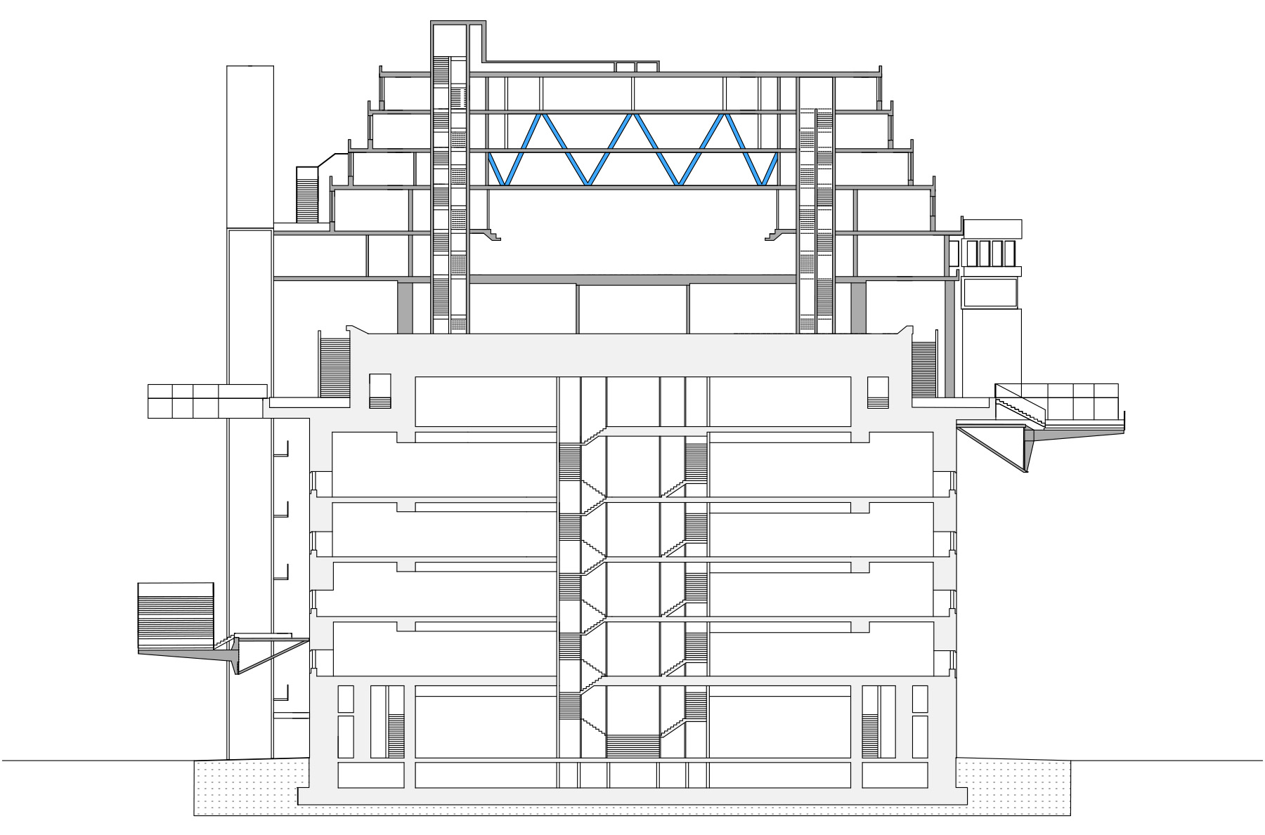 The drawing shows a cutaway view of the new interior levels of the bunker.