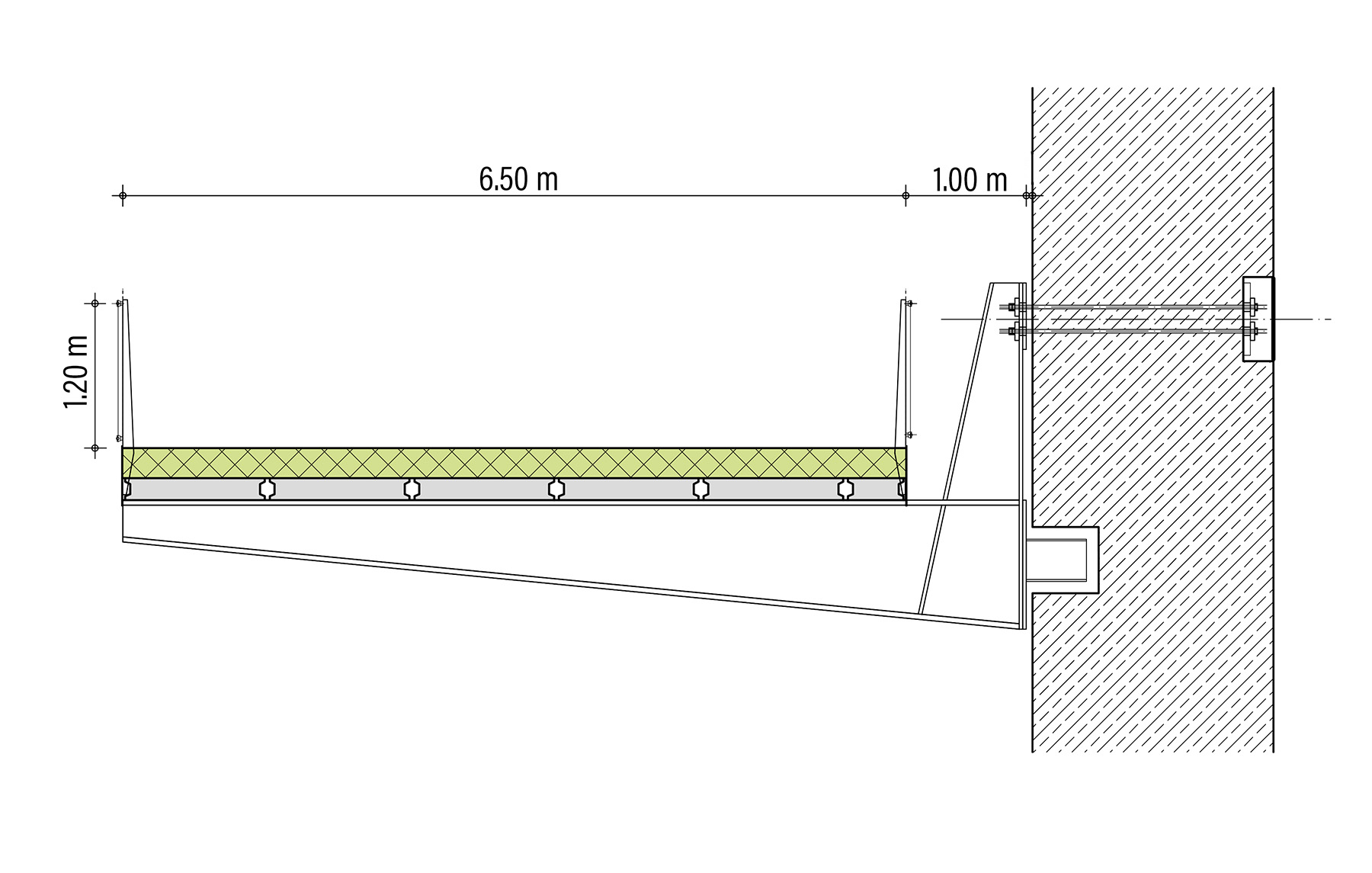 The drawing shows a detail of how the ramp is attached to the concrete walls.