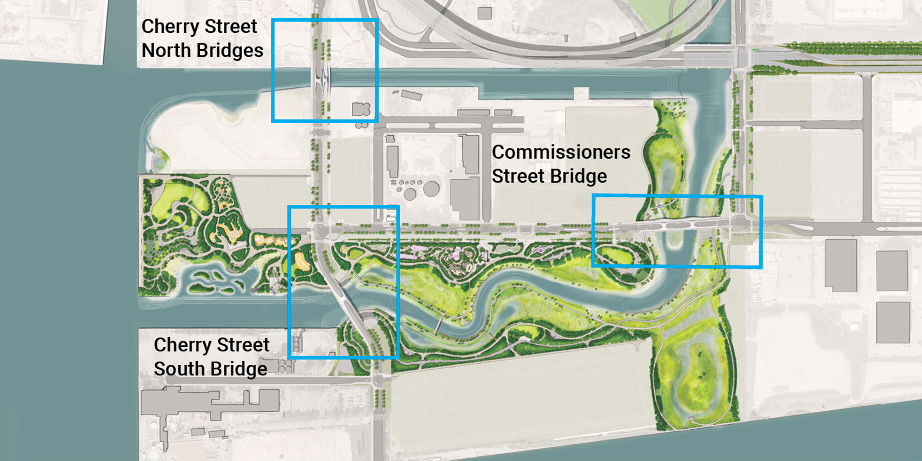 map showing location of bridges
