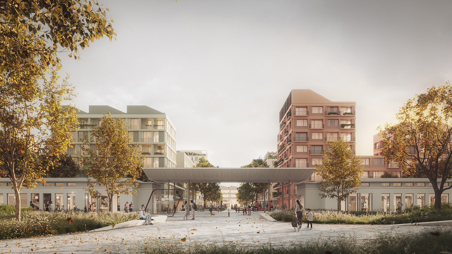 Image shows a future city with buildings and parks.