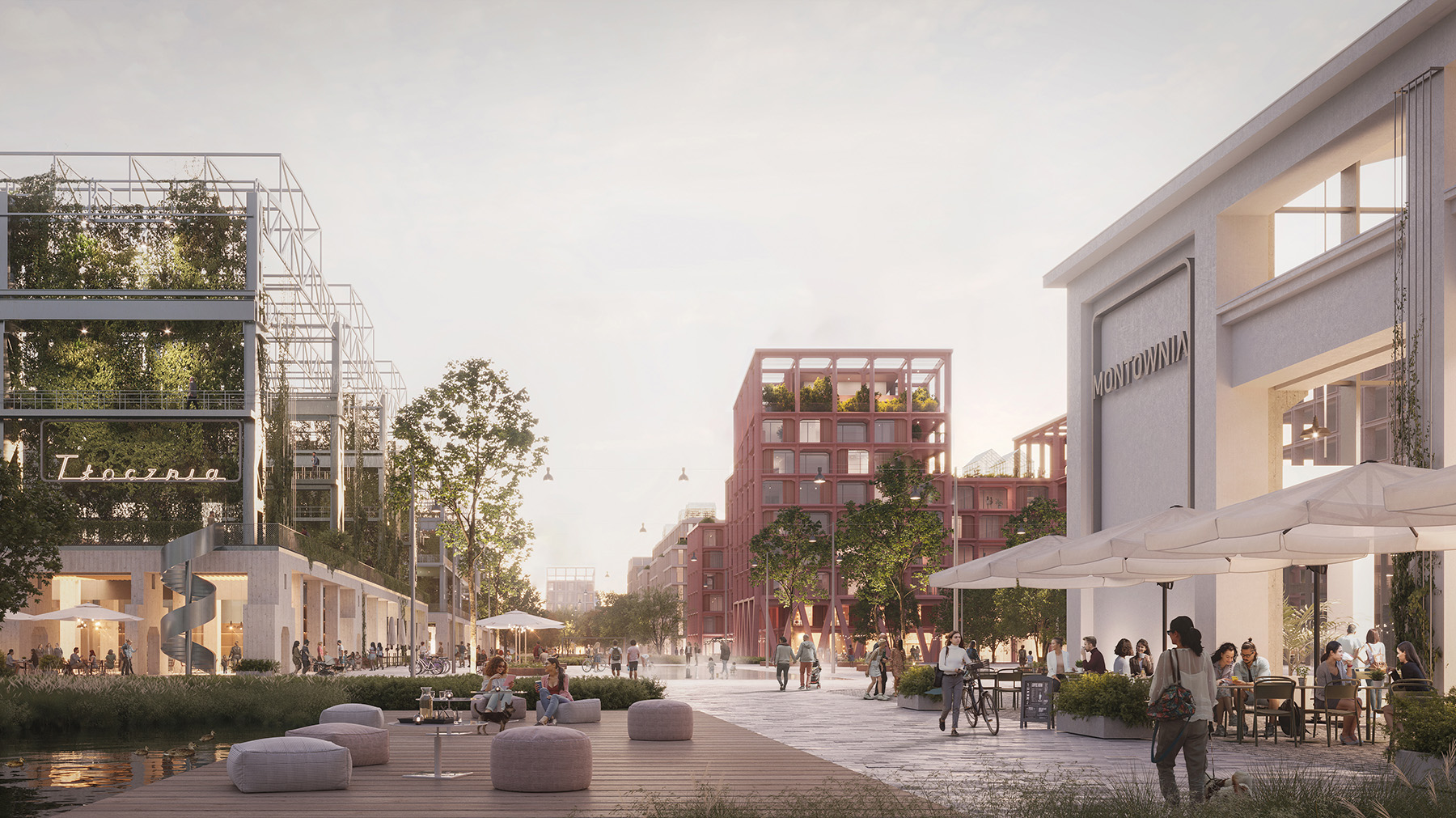 Image shows a future city with buildings and parks.