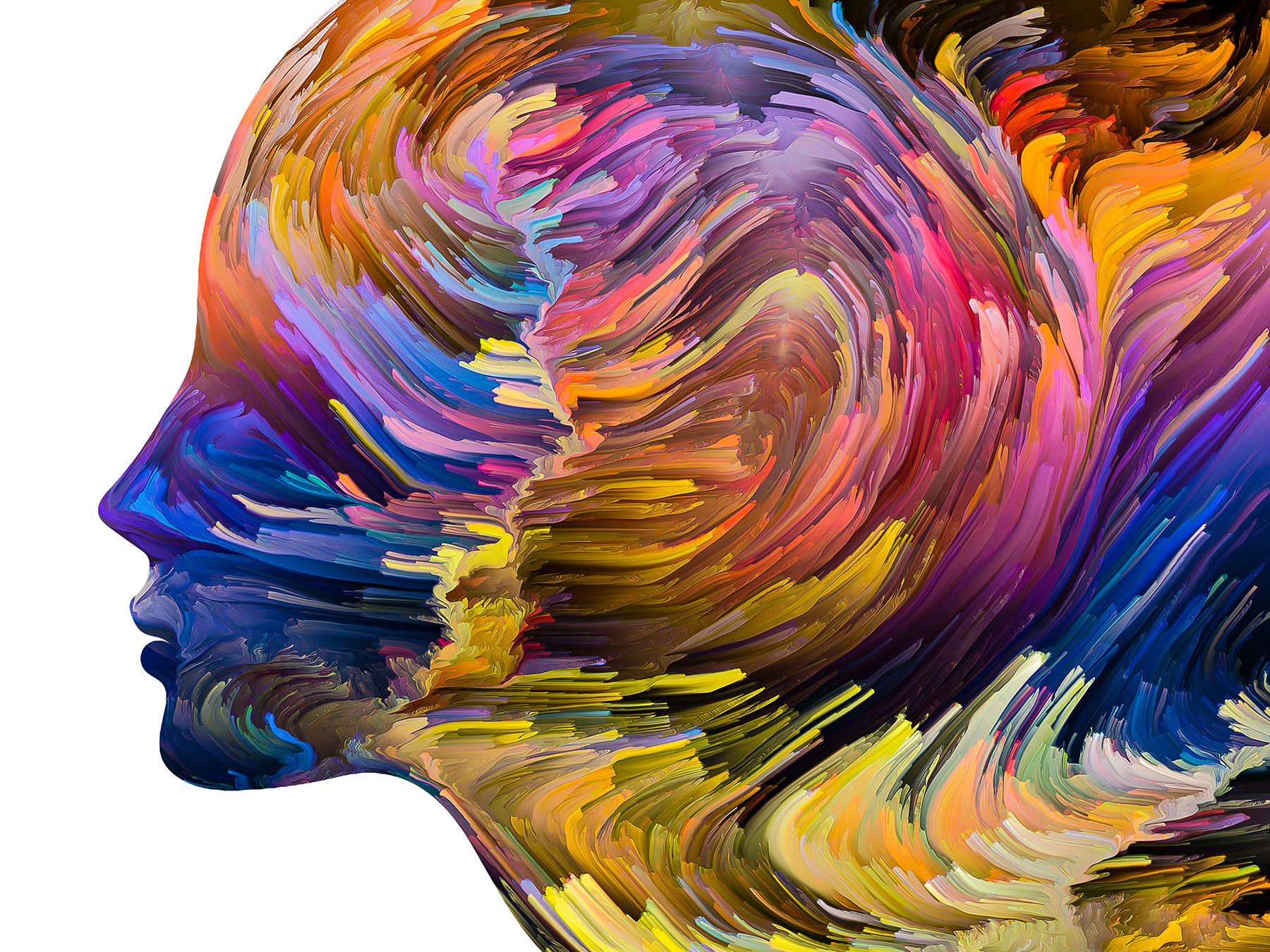 Illustration shows a face in profile covered in different colors. 