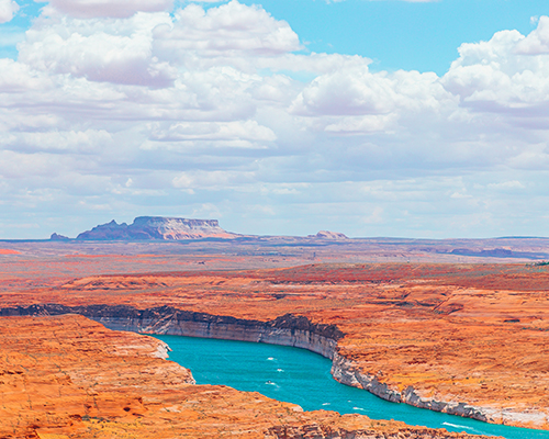 Lake Powell with turquoise water and blue sky beautiful landscape