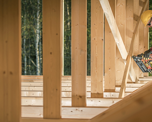 Wooden beams used in construction